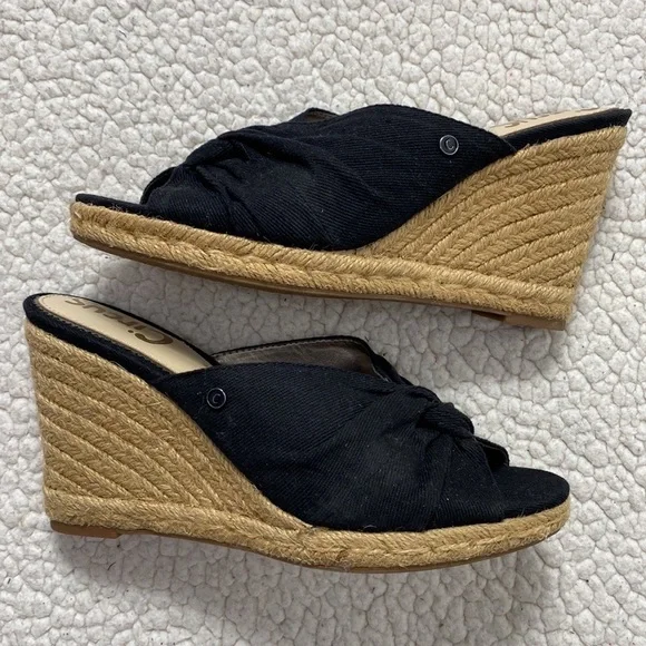 Circus Sam Edelman Black Espadrille Wedge Sandals Size 7.5 - Picture 1 of 13